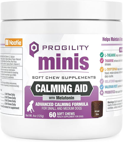 Progility Mini Dog Calming Soft Chews for Small to Medium Dogs, Daily or Situational Support with Melatonin (60 Count)