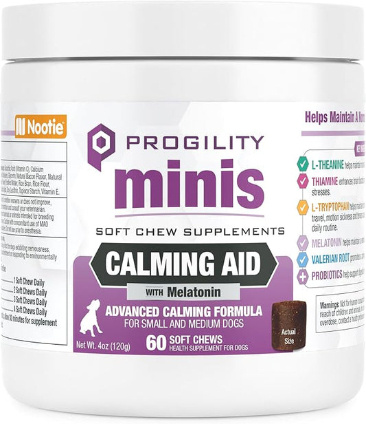 Progility Mini Dog Calming Soft Chews for Small to Medium Dogs, Daily or Situational Support with Melatonin (60 Count)