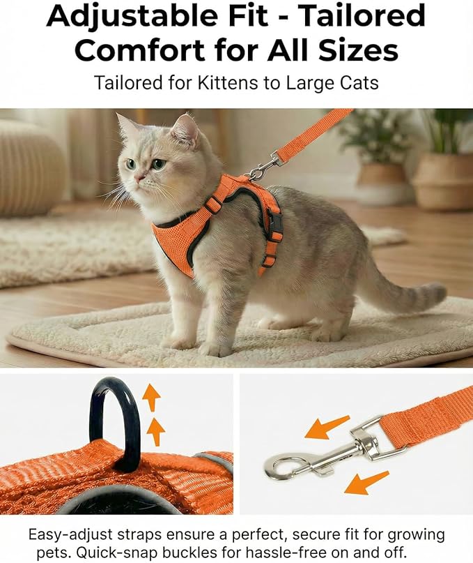Luxelle 2 Pack Escape-Proof Cat Harness and Leash Set for Walking – Adjustable No Pull Soft Vest with Easy-Wear Buckle, Reflective Straps, Breathable Mesh – Outdoor Travel Harness for Cats & Kittens