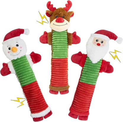 MeetYooo Christmas Squeaky Dog Toys- 3 Pack No-Stuffing Dog Chew Toys with Crinkle and Squeaker- Elk, Santa Claus, Snowman Chew Toys to Keep Them Busy, Tug of War Toys for Medium and Large Dogs