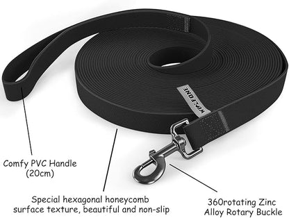 Wolfone 9m Black Heavy Duty Robust Training Dog Leash with Anti-Slip Handle，Waterproof Long Dog Leash for Outdoor Activities