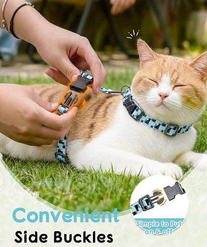 Halypet 2-Pack Cat Harness and Leash Set, Escape Proof 3-in-1 Adjustable Harness for Cats, Soft Lightweight, Easy On & Control for Walking, Travel & Outdoor Use, Small (Orange & Blue)