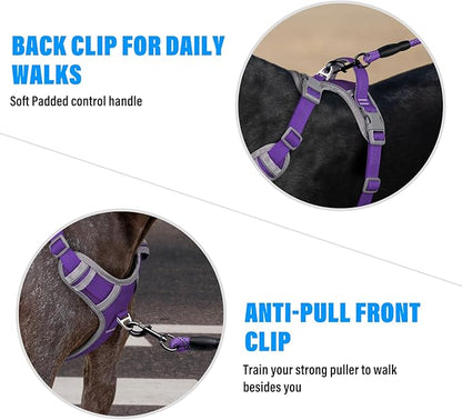 Plutus Pet No Pull Dog Harness, Release at Neck, Reflective Adjustable Dog Vest Harness, Easy Control Handle for Walking, for Small Medium Large Dogs, Purple, M