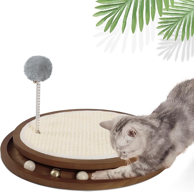 LMUGOOS Cat Scratcher, Cat Natural Sisal Scratching Pad, Kitten Interactive Toy with Ball Track Spring Ball for Chasing Hunting Mental Physical Exercise Puzzle
