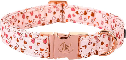 Elegant Little Tail Pink Heart Dog Collar, Valentine's Day Gift - Adjustable for X-Small Dogs