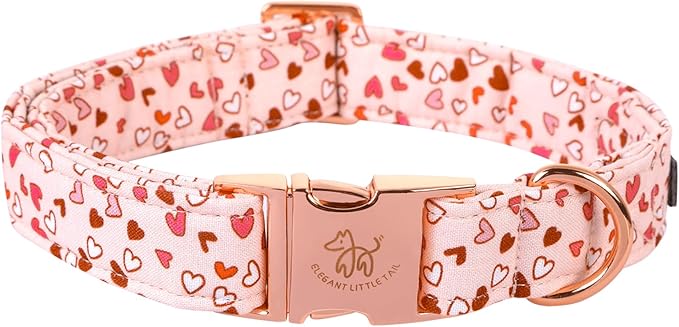 Elegant Little Tail Valentine's Day Pink Heart Cute Girl or Boy Puppy Gift Adjustable Collar for Medium Dogs