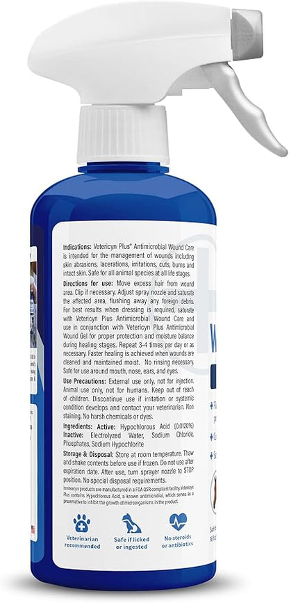 Vetericyn Plus Dog Wound Care Spray | Healing Aid and Skin Repair, Clean Wounds, Relieve Dog Skin Allergies, Safe for All Animals. 16 ounces