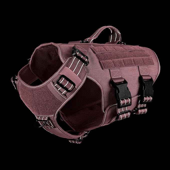 ICEFANG GN3 Tactical Dog Harness for X-Large Dogs, 6X Quick-Release Buckles,Dog Molle Vest with Handle,3/4 Body, Hook and Loop Panel for ID Patch,No Pulling Front Clip (XL (Chest: 31"-40"), Pink)