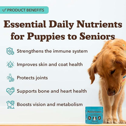 Natural Dog Company 25-in-1 Multivitamin for Dogs – Vet-Formulated Soft Chews for Puppies, Adults & Seniors, Supports Joints, Skin, Coat, Immune & Heart Health, NASC Certified, 90 Count