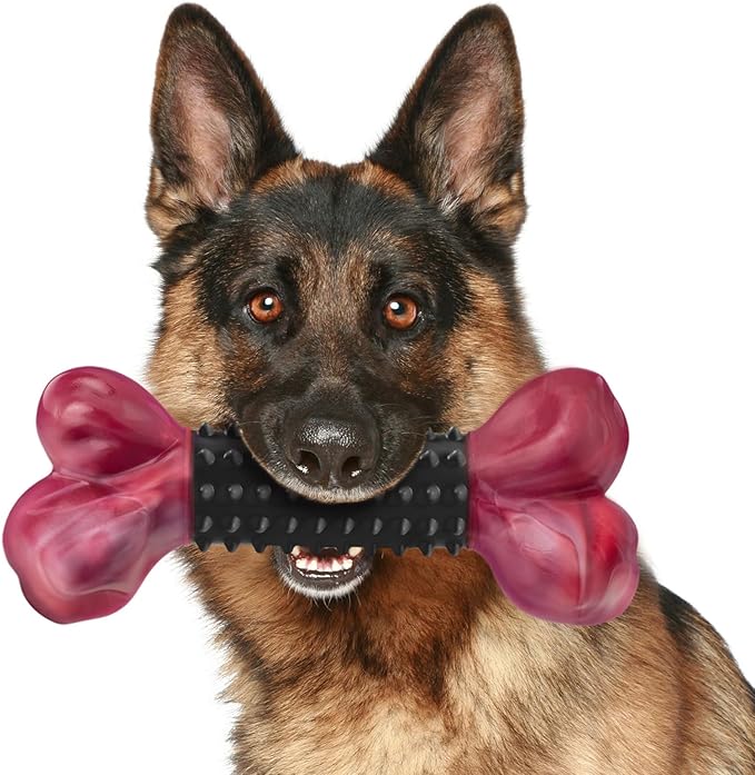 Apasiri Tough Dog Toys for Aggressive Chewers Large Breed, Dog Chew Bone with Bacon Flavor, Nylon & Rubber Chew Toy for Medium Large Dogs
