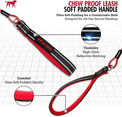 Tuff Pupper Chew Proof Dog Leash | Steel Cable Bite Resistant Lead | Twist Lock Carabiner | Heavy Duty for Large Dogs & Teething Puppies | Comfortable Padded Handle | 4FT & 6FT Lengths (Red, 4 Feet)