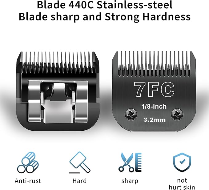 DODAER Black Detachable Pet Dog Grooming Clipper Stainless Steel Blades Set,Compatible with Andis,Oster A5,Wahl KM10 Series Clippers,4 Pack (7FC+5FC+4FC+3FC)
