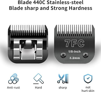 DODAER Black Detachable Pet Dog Grooming Clipper Stainless Steel Blades Set,Compatible with Andis,Oster A5,Wahl KM10 Series Clippers,4 Pack (7FC+5FC+4FC+3FC)