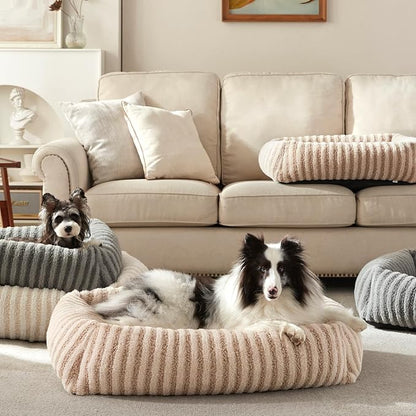 MIXJOY Dog Bed for Medium Small Size Dog, Washable Medium Dogs Bed with Removable Cover, Rectangle Doggy Ded Fluffy Plush Faux Fur Pet Bed with Anti-Slip Bottom, 25"x21"x7", Beige