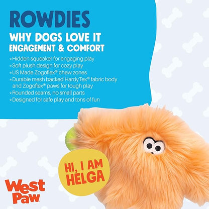 WEST PAW Rowdies Helga Durable Plush Dog Toy with Reinforced Seams Chew Resistant HardyTex Fabric and Interactive Squeaker for Safe Indoor and Outdoor Playtime Bundle for Dogs - Melon