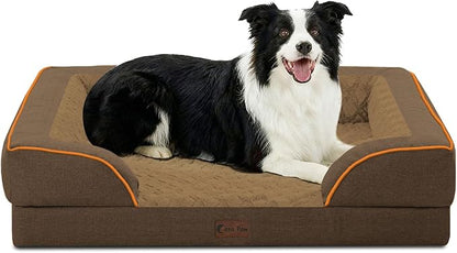 Casa Paw Orthopedic Dog Beds for Large Sized Dogs, Waterproof Memory Foam Large Pet Bed with Sides 35x22Inch, Non-Slip and Egg-Crate Foam Big Dog Couch Bed with Removable Washable Cover, Brown