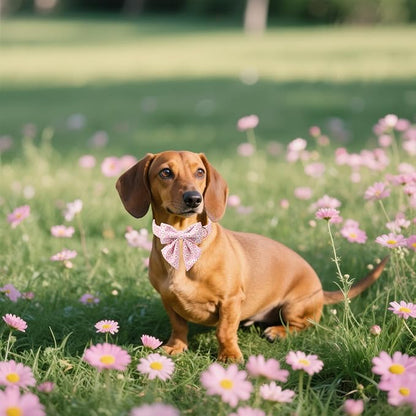 Lionet Paws Floral Dog Collar with Sailor Bow, Spring Cute Daisy Pink Dog Collar Bow Tie for Large Dogs, Neck 16-24 inches