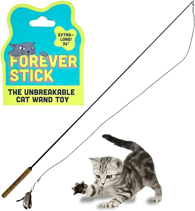 repounce Forever Stick - The Unbreakable Cat Wand Toy, Extra Long Durable Cat String Toy for Indoor Cats, Cat Fishing Pole Toy for Bored Indoor Adult Cats, Feather String Toy On Stick Enrichment