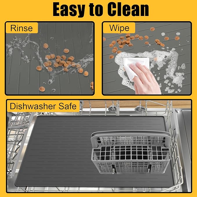 Large Dog Mat for Food and Water, 31.8"x23.8" Silicone Pet Feeding Mats, Waterproof Dog Bowl Mat with High Edges to Prevent Water and Food Spills, Dark Gray