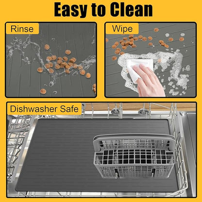 31.8"x23.8" Large Dog Mat for Food and Water, XL Silicone Pet Feeding Mats, Waterproof Dog Bowl Mat with High Edges to Prevent Water and Food Spills, Light Gray