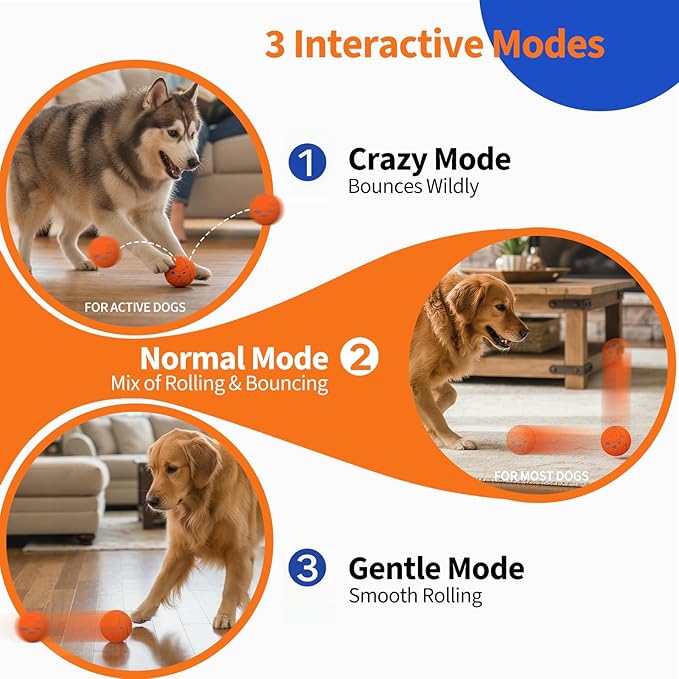 Dog Toys for Medium Large Dogs to Keep Them Busy, Smart Interactive Dog Balls with Automatic Moving Bouncing Vibrating for Enrichment, Mental Stimulation, Anti Boredom, Orange