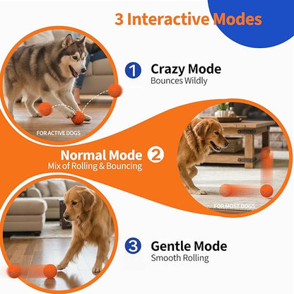 Dog Toys for Medium Large Dogs to Keep Them Busy, Smart Interactive Dog Balls with Automatic Moving Bouncing Vibrating for Enrichment, Mental Stimulation, Anti Boredom, Orange