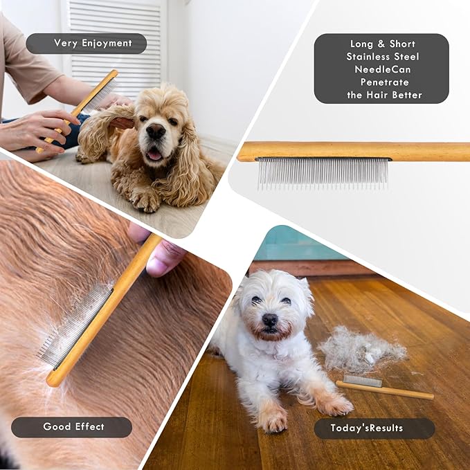 Slicker Brush for Dogs, Dog Grooming Supplies Long Pin Large Doodle Brush for Goldendoodles Poodles Bernedoodles, 3 Pcs Grooming Tools with Wooden Handle for Mats Tangles - Black
