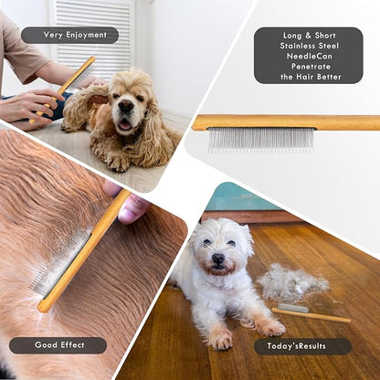 Slicker Brush for Dogs, Dog Grooming Supplies Long Pin Large Doodle Brush for Goldendoodles Poodles Bernedoodles, 3 Pcs Grooming Tools with Wooden Handle for Mats Tangles - Black