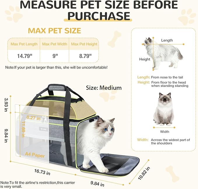 Lekereise Top-Expandable Pet Carrier 17x11x9.5 Inch Alaska Hawaiian Airline Approved Soft Sided Underseat to 12lbs Travel Carriers for Small Cats and Dogs with Locking Safety Zippers Anti-Scratch Mesh