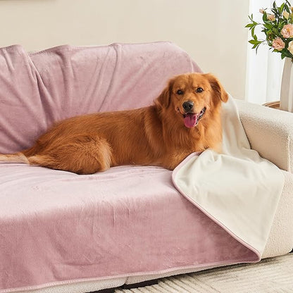 Yaning Waterproof Blanket 60"x80" for Adults, Reversible Waterproof Bed Cover for Dogs Cats Pets, Soft Leakproof Blanket for Bed Couch Sofa Furniture Protector, Dusty Pink/Off White