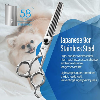 Fenice Totem Dog Grooming Scissors: 6.5 inch Pet Blender Shears Made Of Japanese 9CR Advanced Stainless Steel Professional Grooming Scissors for Dogs Cats and Other Pets