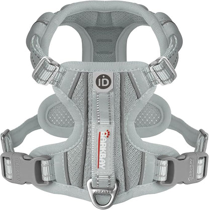 BARKBAY Dog Harness No Pull with ID Tag Pocket - Heavy Duty, Reflective, Easy Control for Large Dogs(Grey,M)