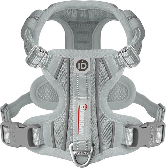 BARKBAY Dog Harness No Pull with ID Tag Pocket - Heavy Duty, Reflective, Easy Control for Large Dogs(Grey,M)