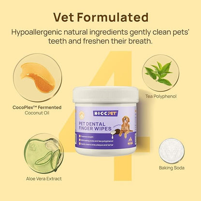 HICC Pet Teeth Cleaning Wipes for Dogs & Cats, Vet-Recommended Remove Bad Breath & Plaque & Tartar Buildup, Dog Tooth Brushing Kit, Dog Breath Freshener, Dogs Toothbrush & Toothpaste Alternatives