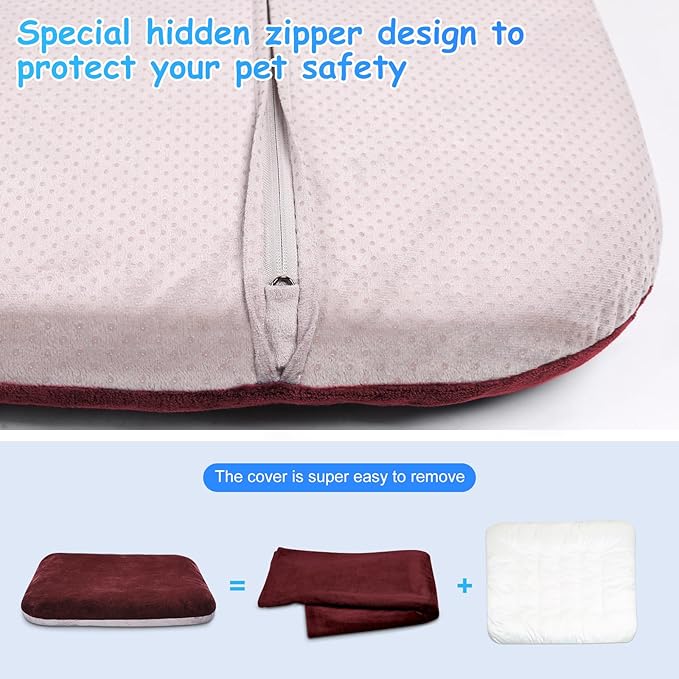 Magic Dog Super Soft Medium Dog Bed, 32 Inch Orthopedic Foam Pet Bed with Anti Slip Bottom, Removable Washable Cover, Burgundy