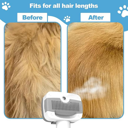 Pawimood Pet Steam Brush for Dogs & Cats, 3-in-1 Steam Grooming Brush for Shedding & Hair Removal - Self Cleaning Spray Comb with Mist for Long Haired Pets - Includes Pet Essence
