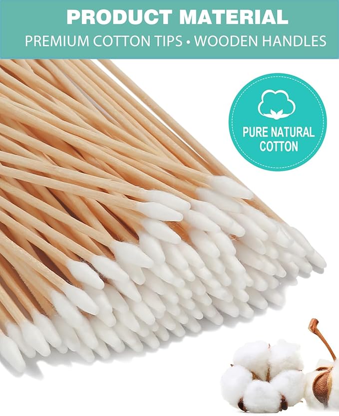 Pointed Cotton Swabs 6 Inch, 400 Count – Wooden Precision Swabs with Tapered Tips for Gun Cleaning, Makeup & Nail Polish Removal, Dog Ear Folds Detailing (Lint Free)