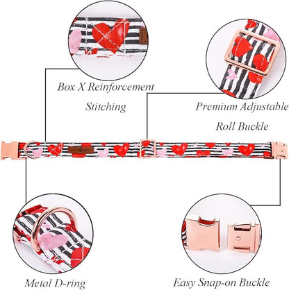 Lionet Paws Valentines Dog Collar with Bowtie, Dog Bowtie Collar with Metal Buckle for Dogs, Adjustable Comfortable Dogs Collars Girl Boy Hearts, M, Neck 13.5-22 in