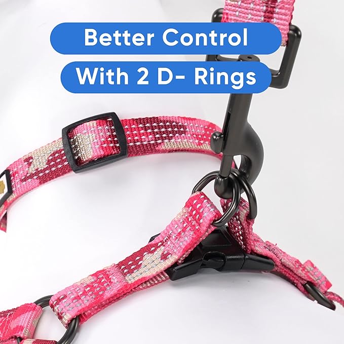 Pawtitas Reflective Step-in Dog Harness – Adjustable No-Pull Vest for Puppies to Seniors, Safe & Comfortable, L Camo Pink