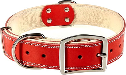 ADITYNA Heavy-Duty Leather Dog Collar for Large Dogs - Soft Padded for Comfort - Red Dog Collar for Walking, Training, and Hiking