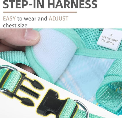 PUPTECK Dog Harness and Leash Set for Small Medium Dogs No Pull Step-in Soft Mesh Puppy Cat Vest Harnesses Reflective at Night, Plaid Pattern Green XS