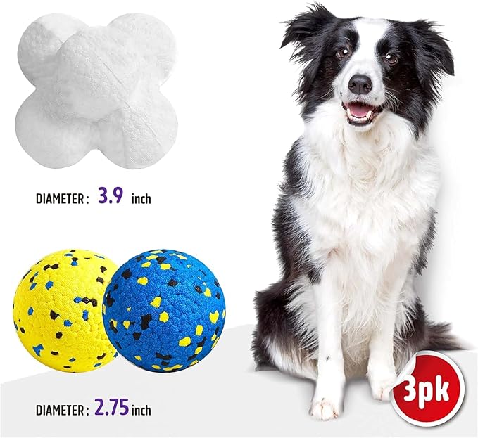 Kimee 3.9'' Dog Balls Tennis Ball for Aggressive Chewers, Atom Teething Balls Dog Chew Toys for Large Medium Small Dogs and Puppies, 3 Pack