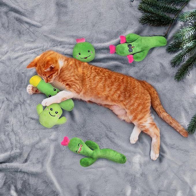 Otunrues Catnip Cat Toys Cactus Crinkly Sound 5 Pack Interactive Chew Kitten Cat Toys for Indoor Cats Exercise Cat nip Toy to Stimulate Play & Reduce Boredom