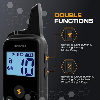 INVIROX Dog Training Collar for Large Dog X2 [2026 Edition] 123 Levels Dog E Collars 1100yd Range, 100% Waterproof, Rechargeable Electric Collars for Medium Dogs, E Collar for Large Dogs
