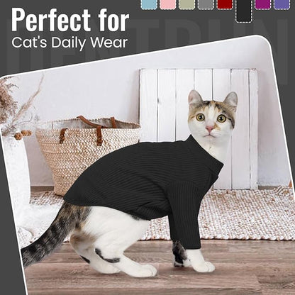 DENTRUN Sphynx Hairless Cats Shirt Pullover Kitten T-Shirts, Breathable Cat Wear Turtleneck Sweater Adorable Cat's Clothes Vest Pajamas Jumpsuit