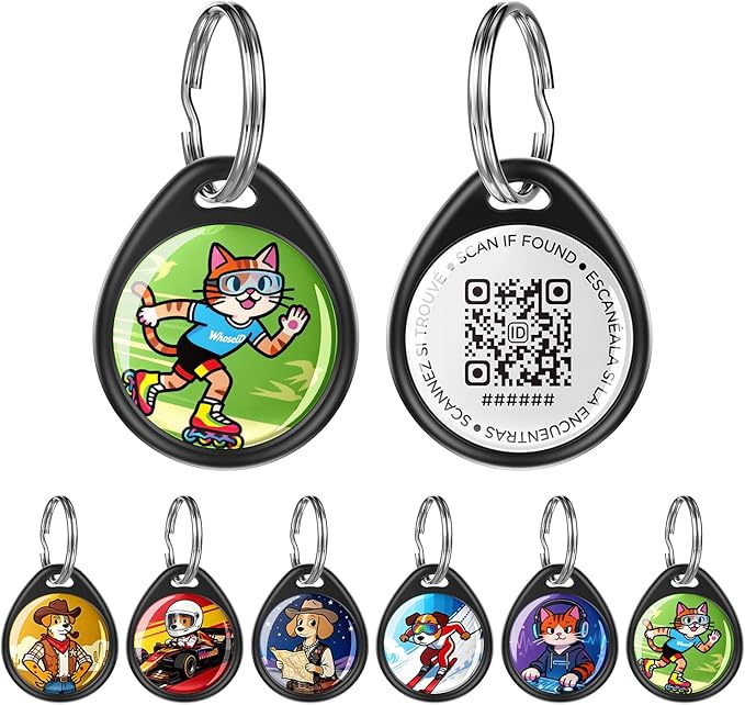 QR Code Dog Tag and Cat Tag, Scan to Reunite Faster, Waterproof and Durable, Lightweight and Quiet, Updatable Contact Info, with Eye-Catching Pet Character Design, Black-Skater Kitty