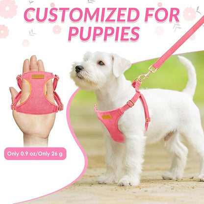 SlowTon Dog Harness Small Sized Dog - Soft XXS Dog Harness and Leash Set No Pull No Chock, Adjustable Lightweight Puppy Harness for XS Small Medium Dogs Cats (Solid Pink, XS)
