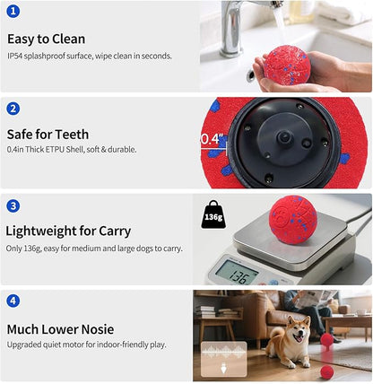 SCHITEC Smart Interactive Dog Toy Ball – Automatic Moving & Bouncing Balls for Large Dogs, Rechargeable Motorized Dog Ball, Stimulating Pet Toy for Active & Bored Medium Large Dogs (Red)