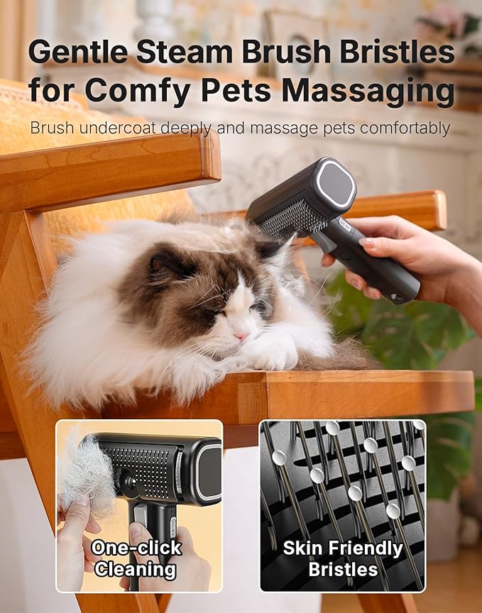 WOWOOF PET 5-in-1 Cat Hair Brush, Dog Grooming Steam Comb for Long Short Haired Indoor Cats Spritz Comb for Deshedding, Detangling, Pet Brush for Kitten Rabbit Massage, with 3 Essence Liquid