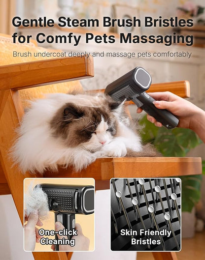 WOWOOF PET 5-in-1 Cat Hair Brush, Dog Grooming Steam Comb for Long Short Haired Indoor Cats Spritz Comb for Deshedding, Detangling, Pet Brush for Kitten Rabbit Massage, with 3 Essence Liquid